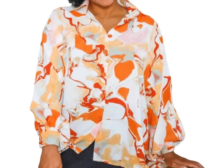 Glamorous Evening Wear Bloom Sleeve Floral Top In Orange