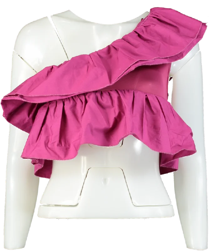 End Of Season Sale Clothing Zara Pink Ruffled One-Shoulder Top UK M