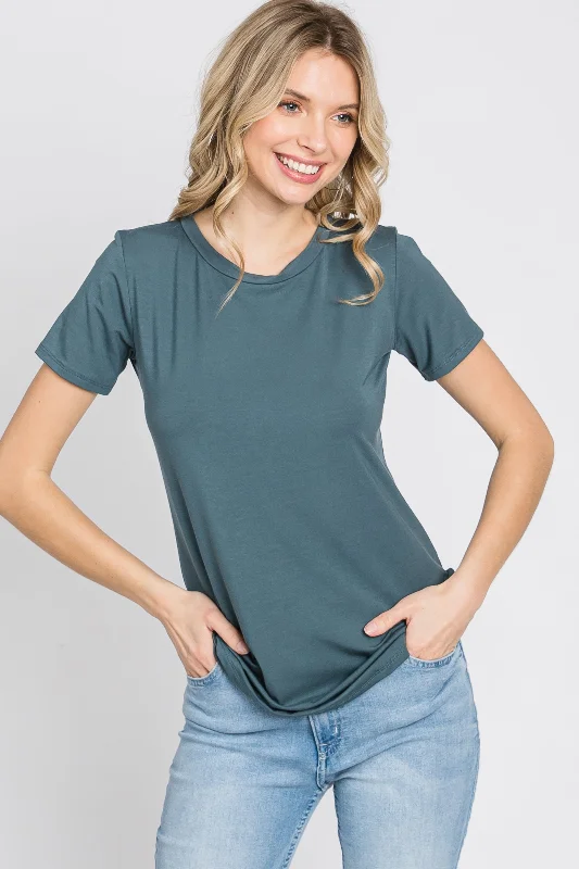 Women's High-Fashion Apparel Blue Basic Short Sleeve Top