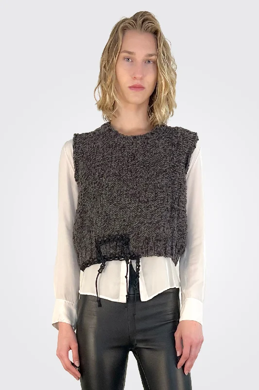 Luxury Women's Clothing Chunky Knit Vest - Grey Melange