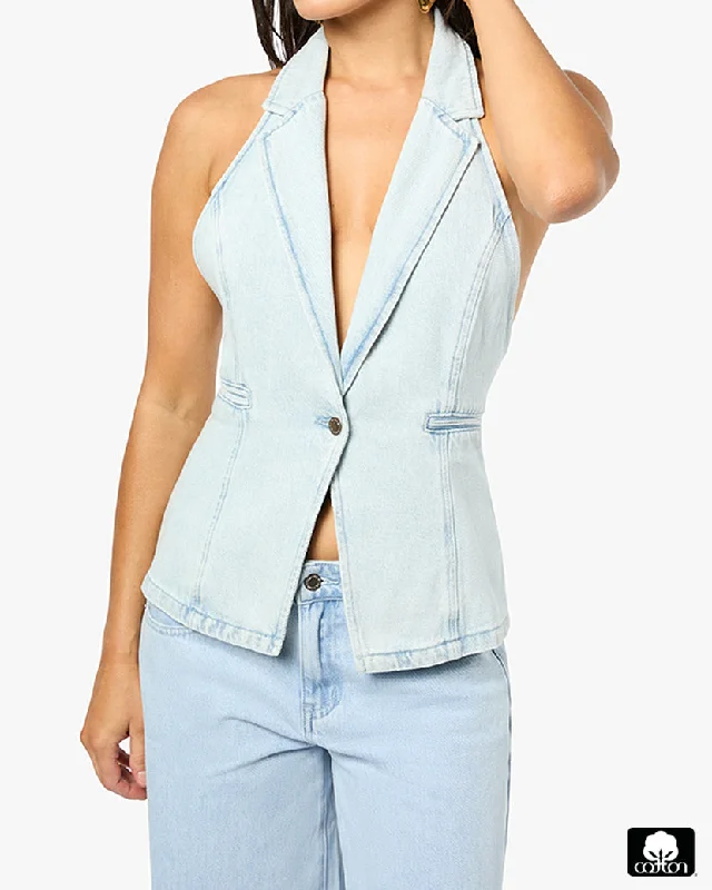 Women's Vintage-Inspired Outfit Denim Vest