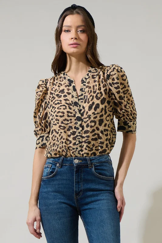 Women's Vintage Attire Clare Leopard Devon Button Down Blouse