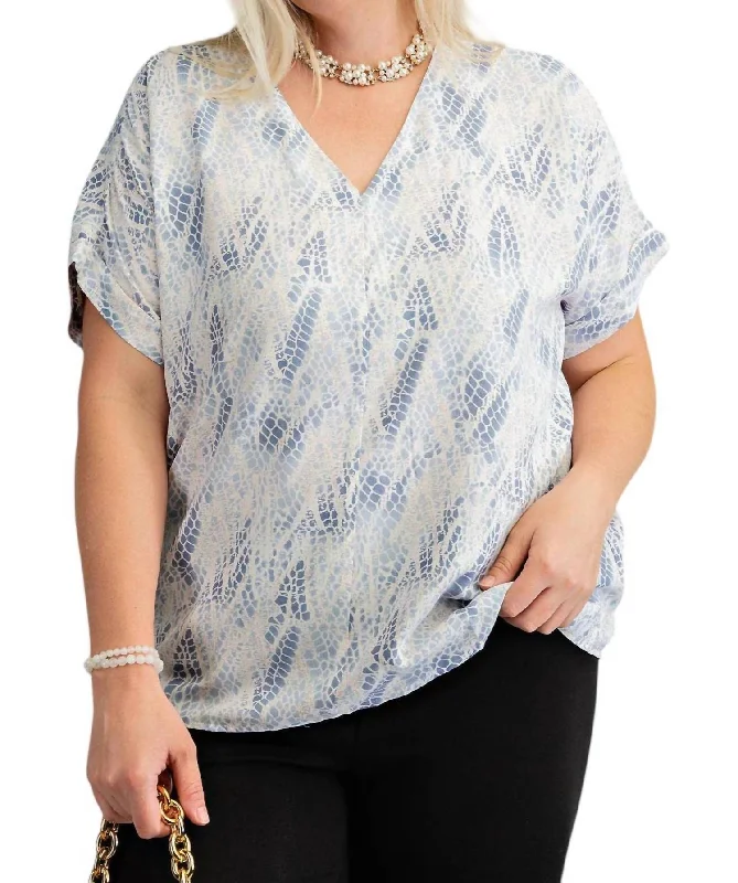 Fashion Essentials Aria Snake Print Top In Blue