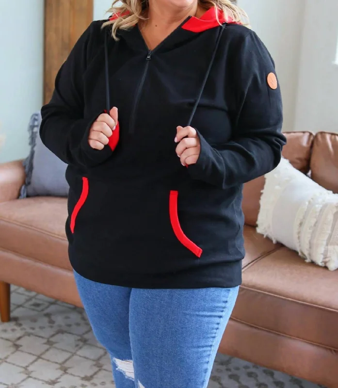 Women's Cozy Outfit For Lounging Avery Accent Half Zip Hoodie In Black/red