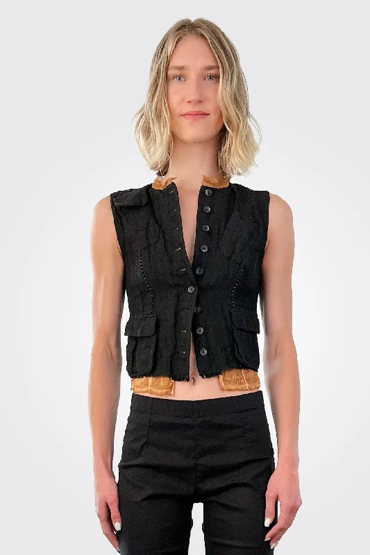 Women's Comfy Loungewear Outfit Gilet Laced Back Vest - Black