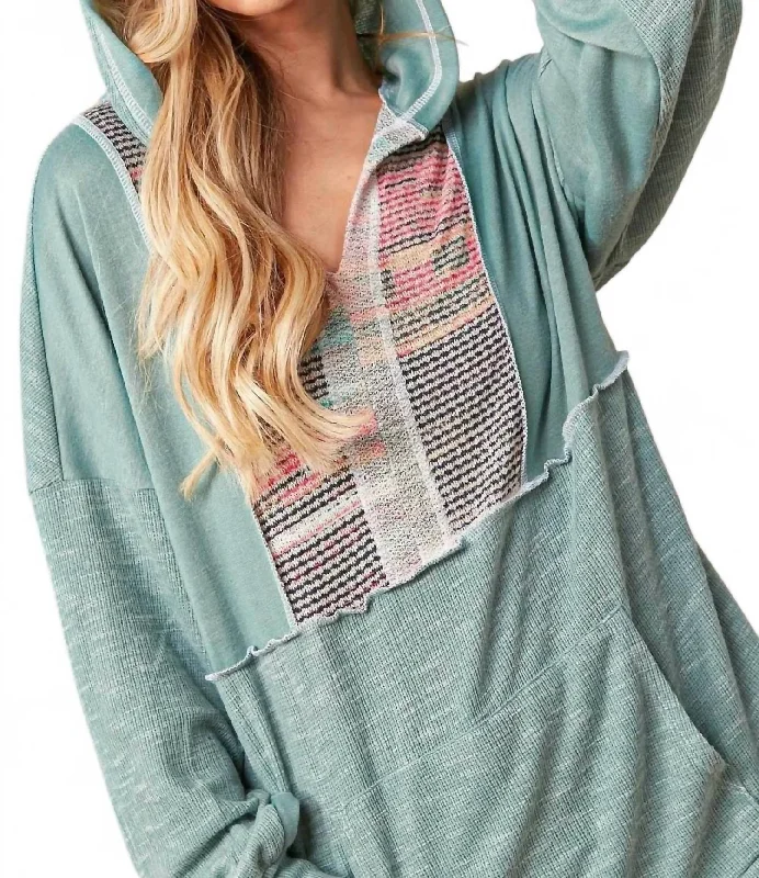 High-Quality Women's Fashion Dresses Multi Stripe Detail Hoodie In Seafoam