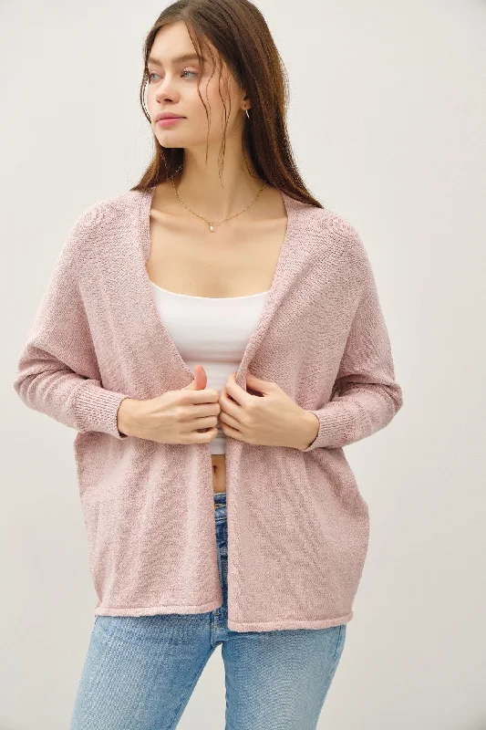 Affordable Luxury Women's Apparel Pink Slub Knit Open Cardigan