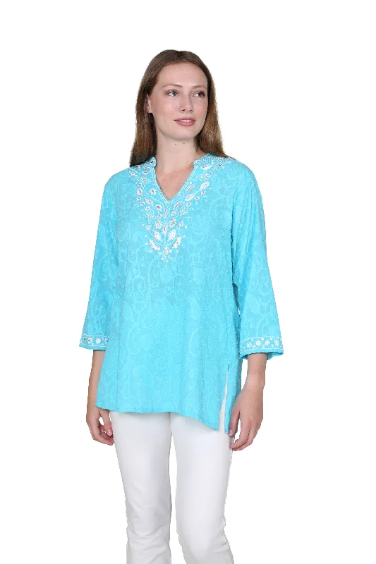 Shop Ladies Clothes La Cera Embroidered and Beaded Jacquard Cotton Tunic