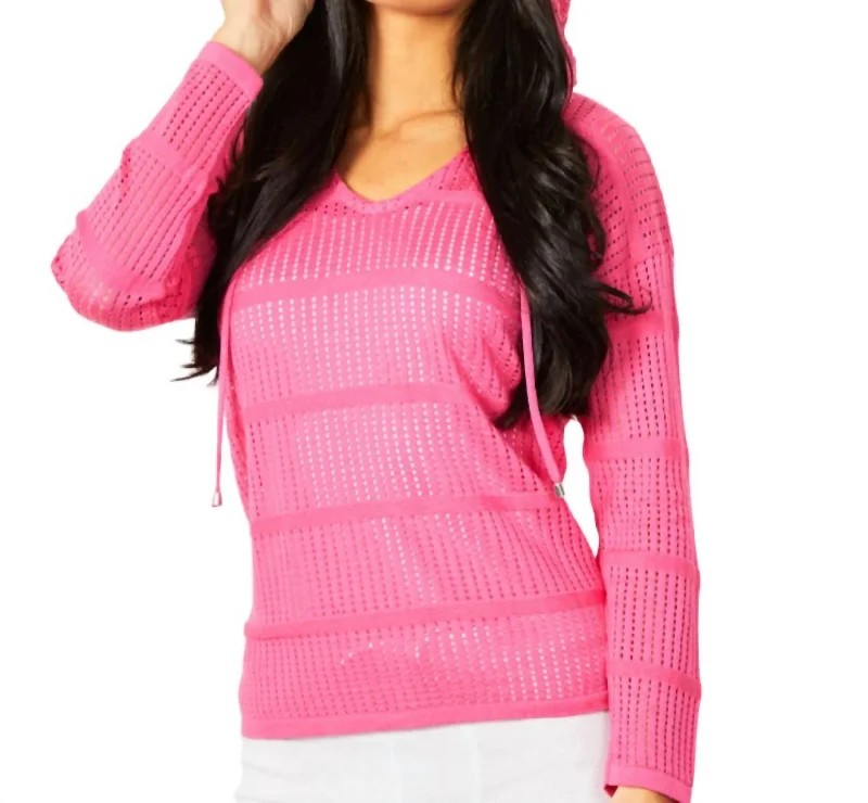 Casual Outfit For Women Crochet V-Neck Hoodie In Petal