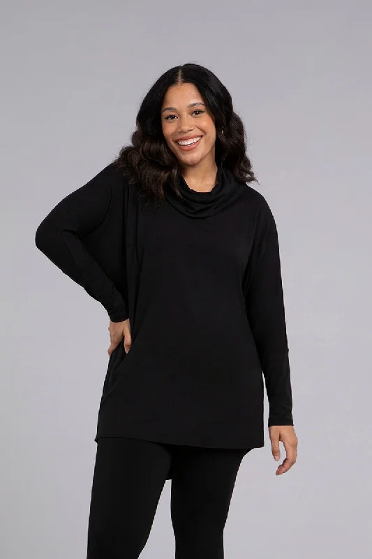 Versatile Women's Fashion Bamboo Cotton Nu Cinch Cowl Tunic | Black