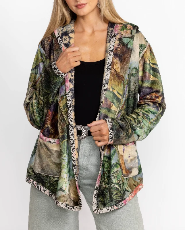 Rocker Chic Fashion Joan Sherpa Jacket - Rawi Scarf Print