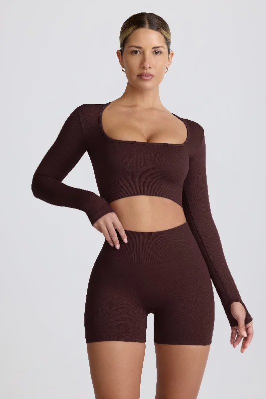 Online Boutique Clothing Super Sculpt Seamless Long-Sleeve Crop Top in Chocolate