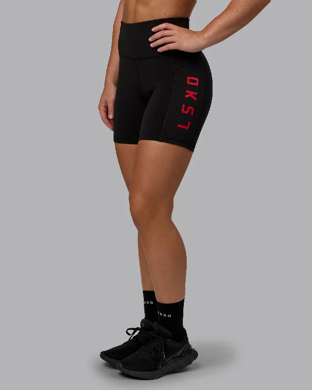 Women's Occasion Wear Apparel Rep Mid Shorts - Black-Crimson