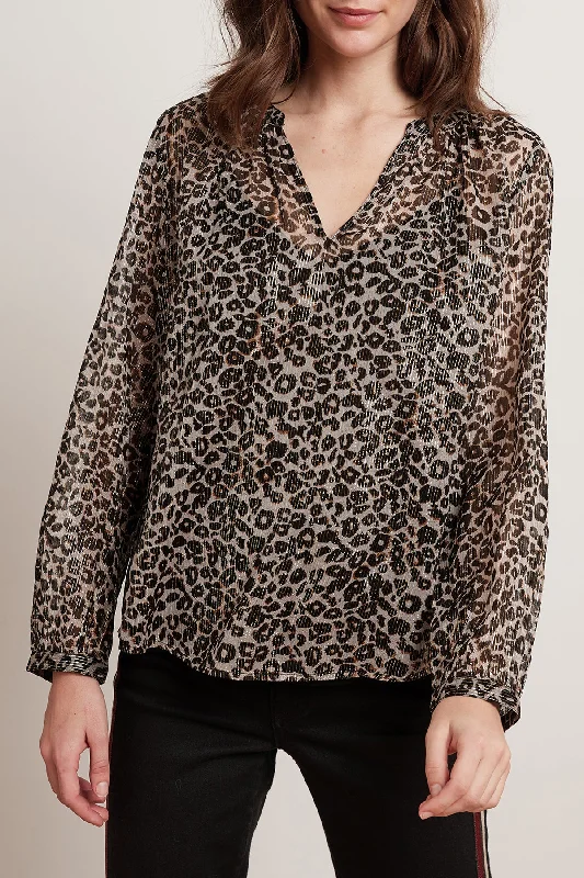 Women's Clothing for All Occasions PEYTON LEOPARD LUREX LONG SLEEVE BLOUSE