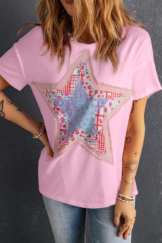 Street Style Fashion Star Patchwork Loose T-shirt