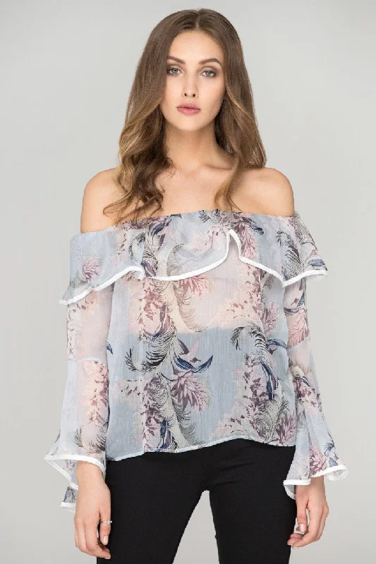 Women's Evening Wear Sheer Floral off the shoulder Top