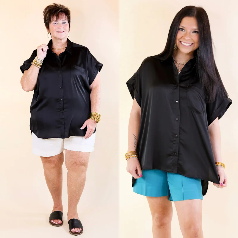 Outfits Ideas Free To Be Fab Button Up Short Sleeve Top in Black