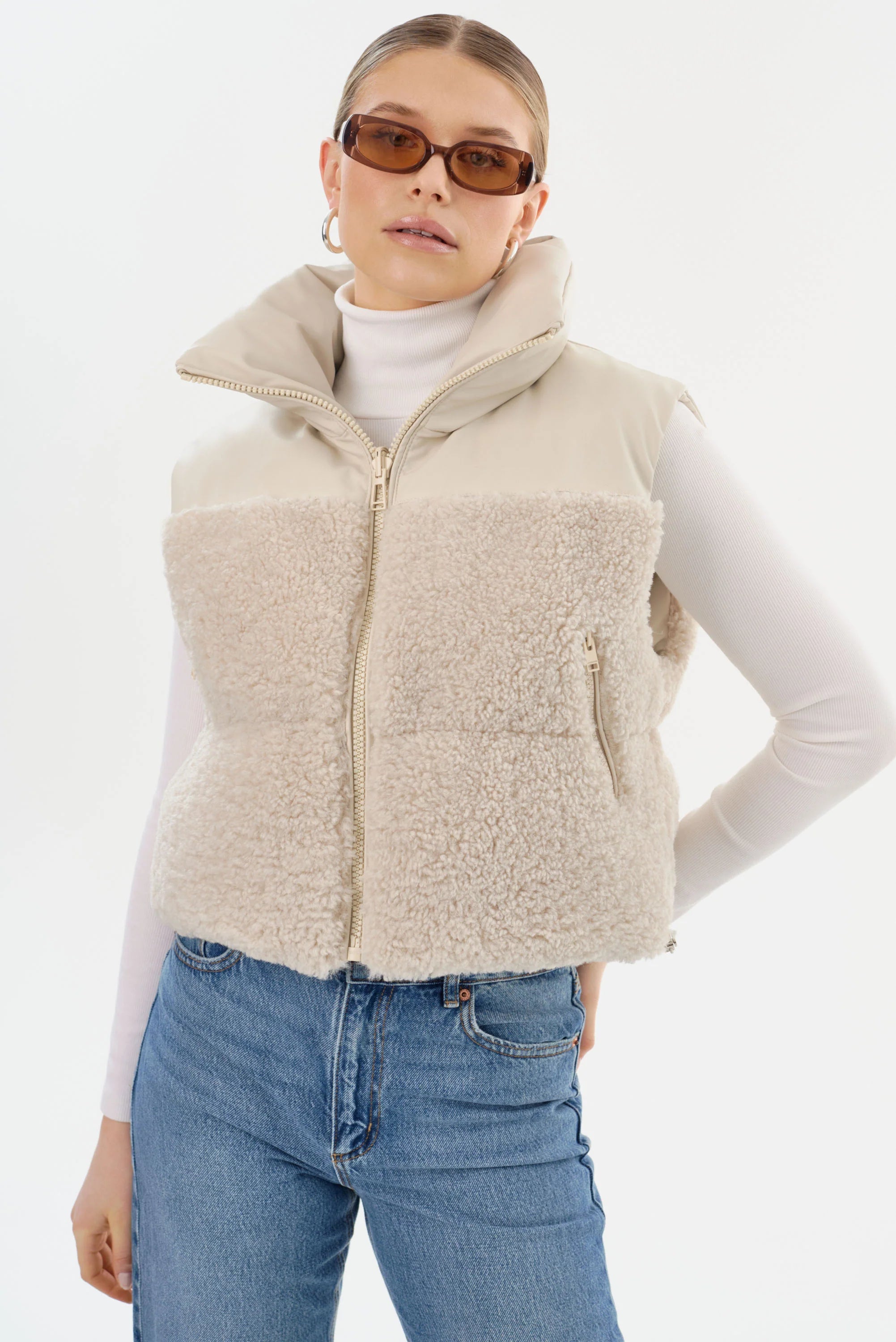 Affordable Online Boutiques Melicia Reversible Puffer Vest - Bone Ecru