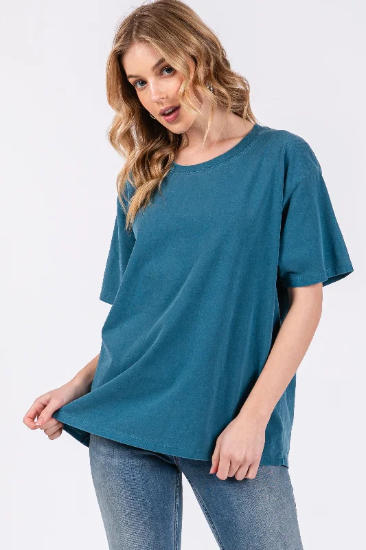 Women's Trendy Garments Dark Teal Short Sleeve Top