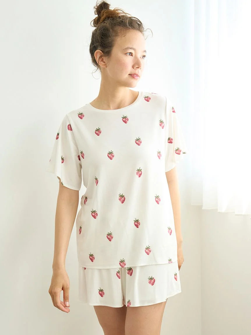 Winter Wardrobe Clearance Strawberry Print Short Sleeve Shirts