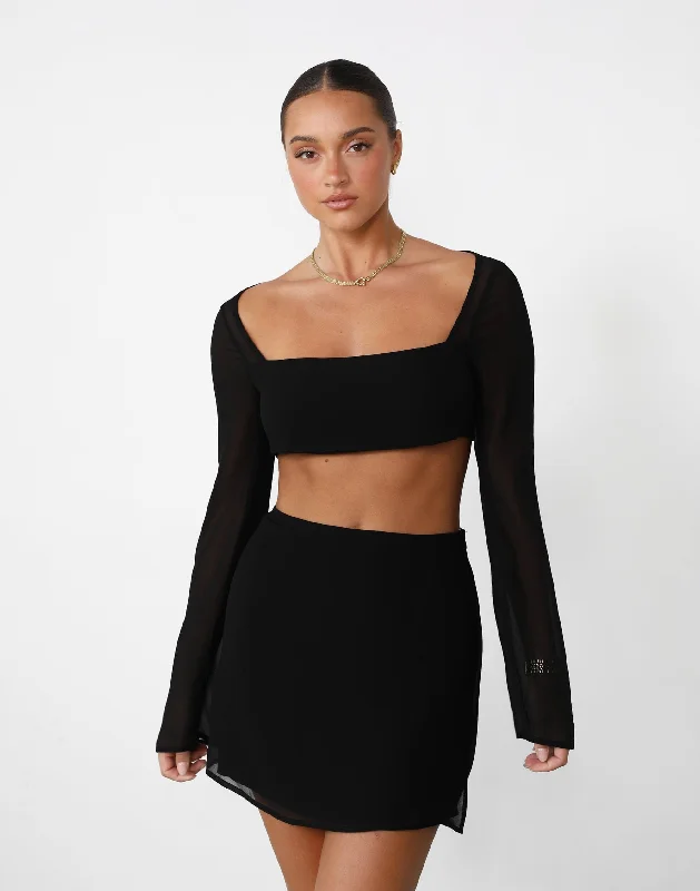 Big Sale Event Abby Long Sleeve Crop Top (Black)