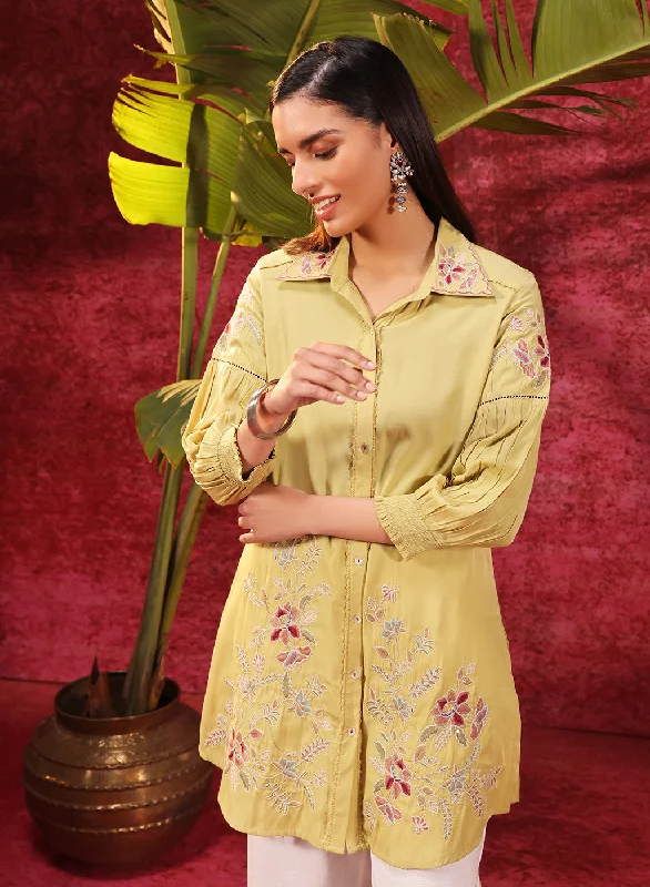 Women's Luxury Attire Suhani Apple Green Embroidered Viscose Satin Tunic for Women