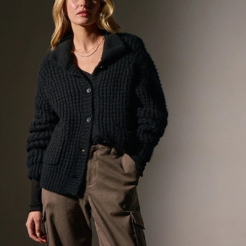 Holiday Gift Guide Sale Cashmere Chunky Waffle Cardigan - True Black