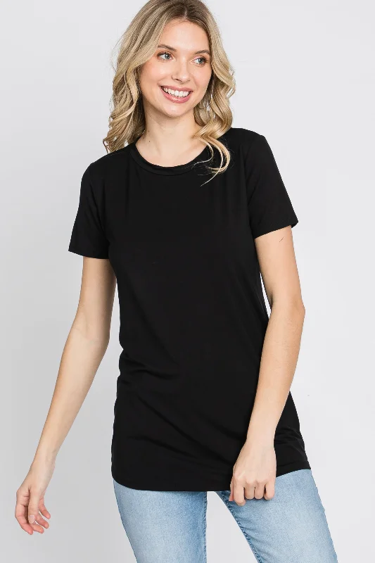 Women's Athleisure Apparel Black Basic Short Sleeve Top