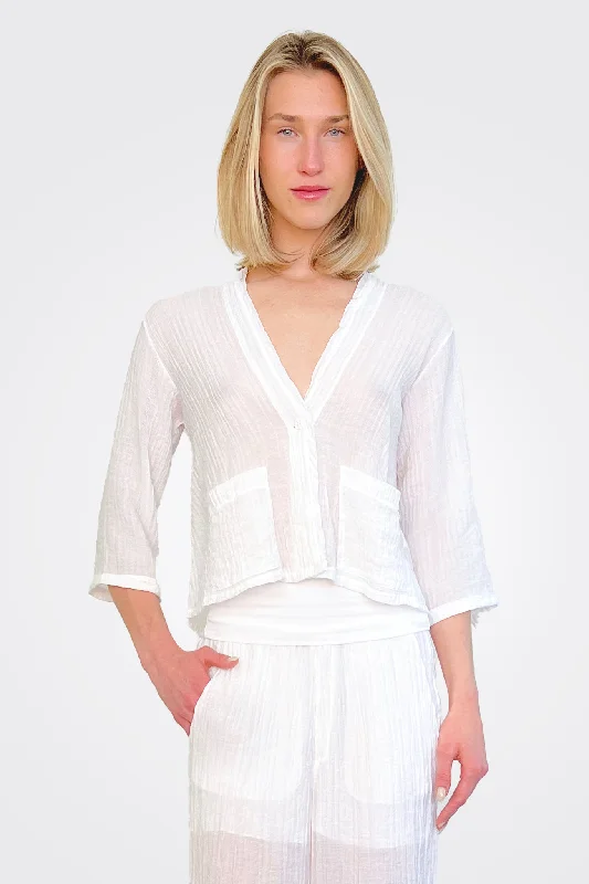 Women's Online Boutique Half Sleeve Texture Jacket - White