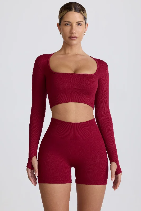 Best Online Women's Boutiques Super Sculpt Seamless Long-Sleeve Crop Top in Burgundy