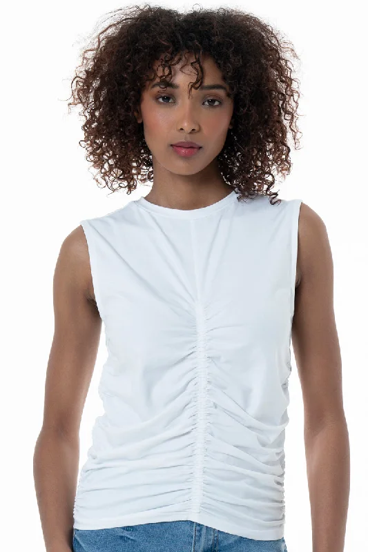 Fashionable Women's Casual Apparel High Neck Ruched Tank Top _ 152295 _ Optic White