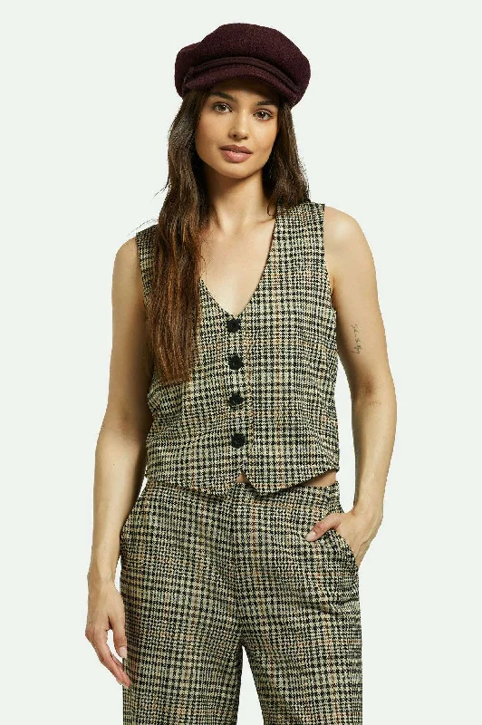 Chic Women's Outfit Menswear Plaid Leisure Vest - Winter White/Black Plaid