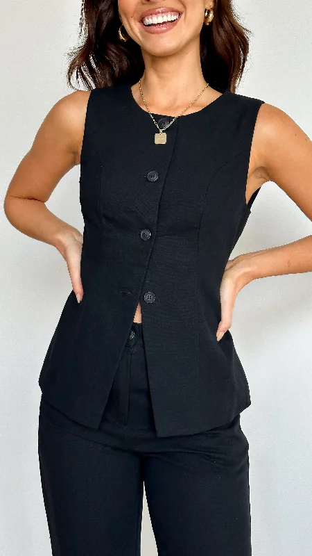 Chic Women's Clothing Louella Button Up Vest - Black