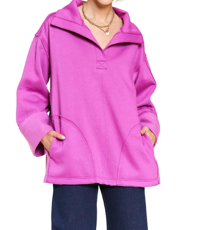 Bold Fashion Together At Last Collared Pullover In Magenta