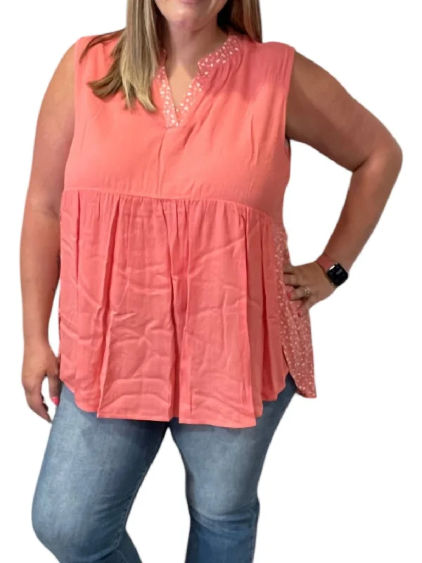 Plus Size Women's Fashion Sleeveless Gabby Top In Coral