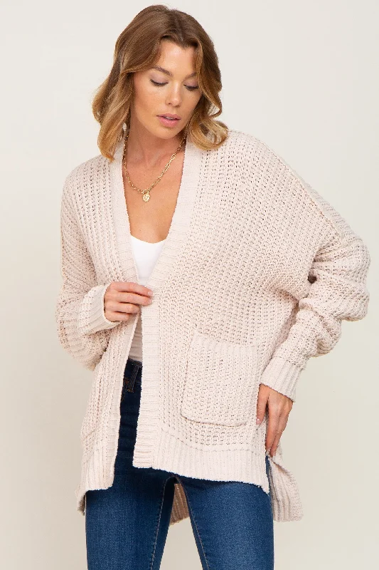 Women Wear Online Beige Chunky Knit Oversized Cardigan