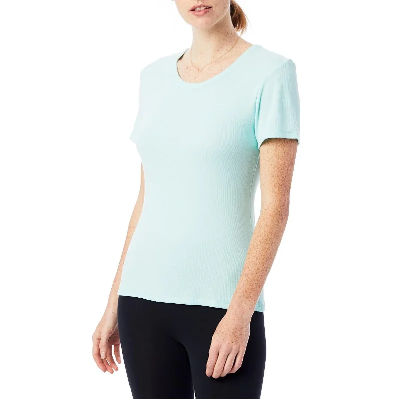 Relaxed Style Mia Slinky Rib Crew T-Shirt (Light Aqua)