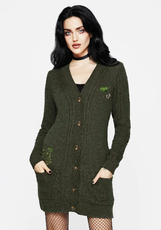 Big Savings Swamplife Embroidered Cable Knit Longline Cardigan