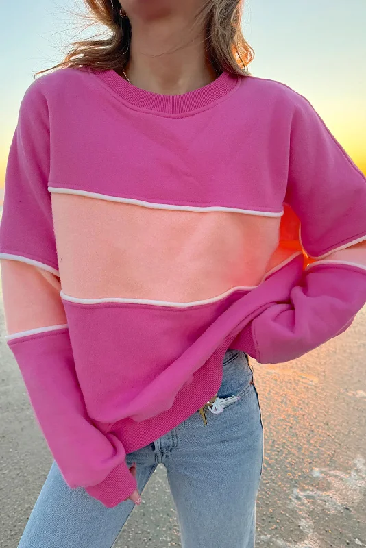 Women's Clothes And Apparel Colorblock Patchwork Drop Shoulder Ribbed Trim Sweatshirt