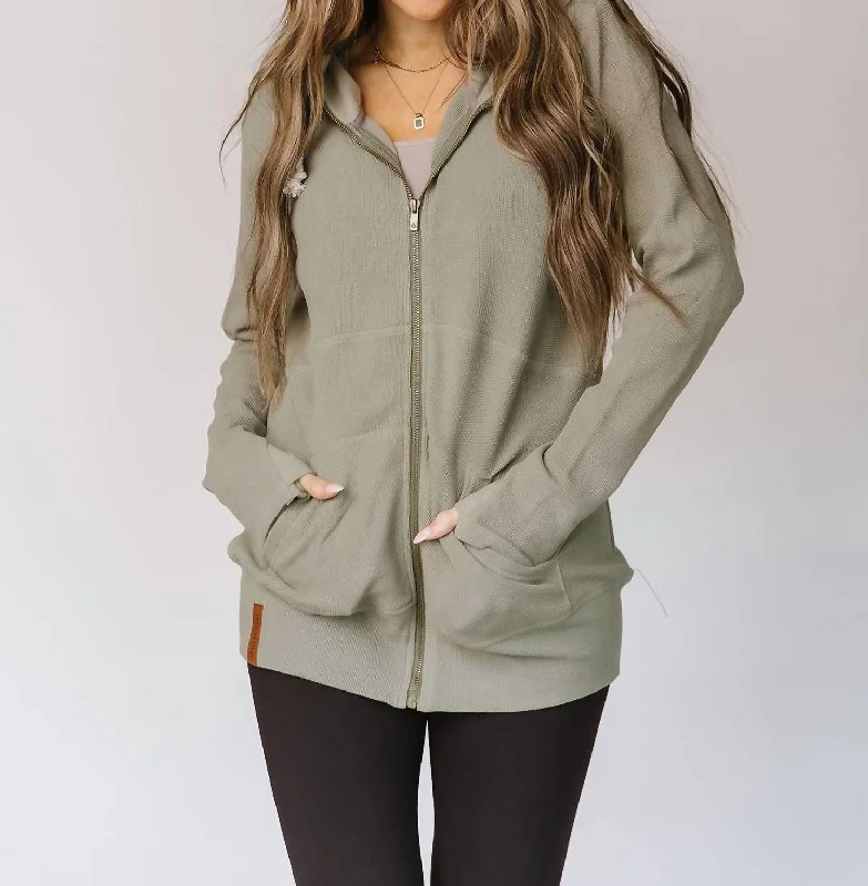 Women's High-Fashion Outfit Waffle Knit Fullzip Hoodie In Willow