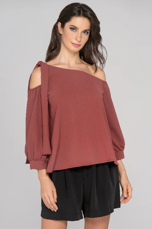 Trendy Casual Outfits Cinnamon Sleeved One Shoulder Top