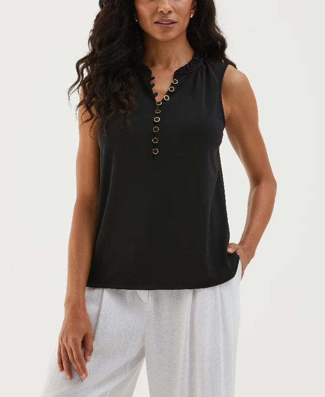 Women's Everyday Apparel Button Front Ruffle Tank Top