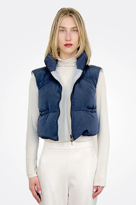 Trendy Outfits For Girls Silk Down Vest - Navy