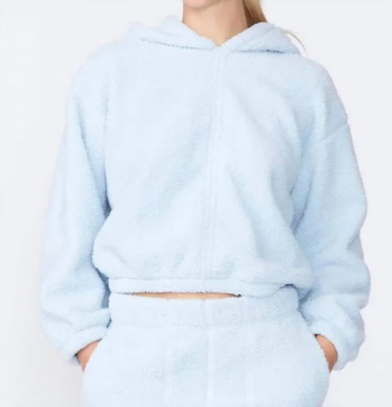 Women's Outfit Double Face Sherpa Cinched Hoodie In Winter Sky