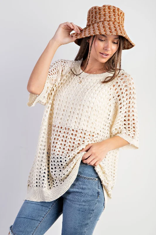 Flash Discount Cream Fishnet Knit Top