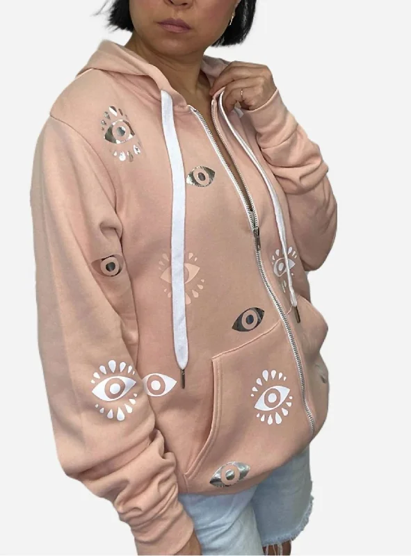 Women's Trendy Casual Outfit Dotty Peach Zip Up Hoodie In Peach Evil Eye