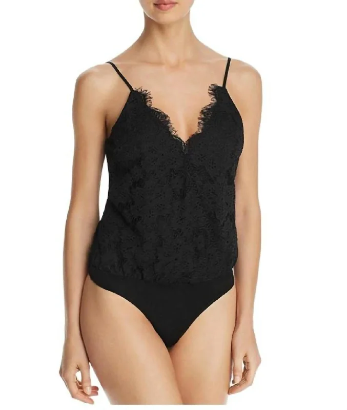 Discount Price Lizzie Crossover Lace V Neck Sleeveless Bodysuit In Black