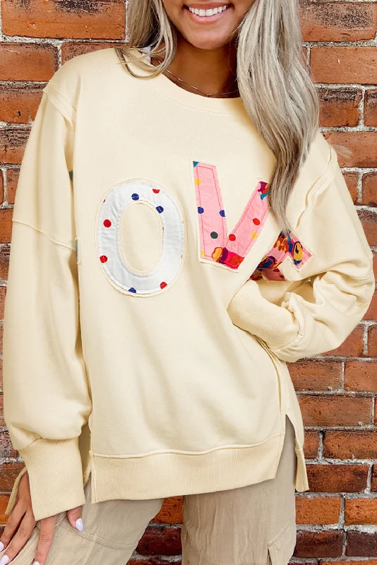 Women's Active Garments For Workouts LOVE PATCH Graphic Oversized Sweatshirt