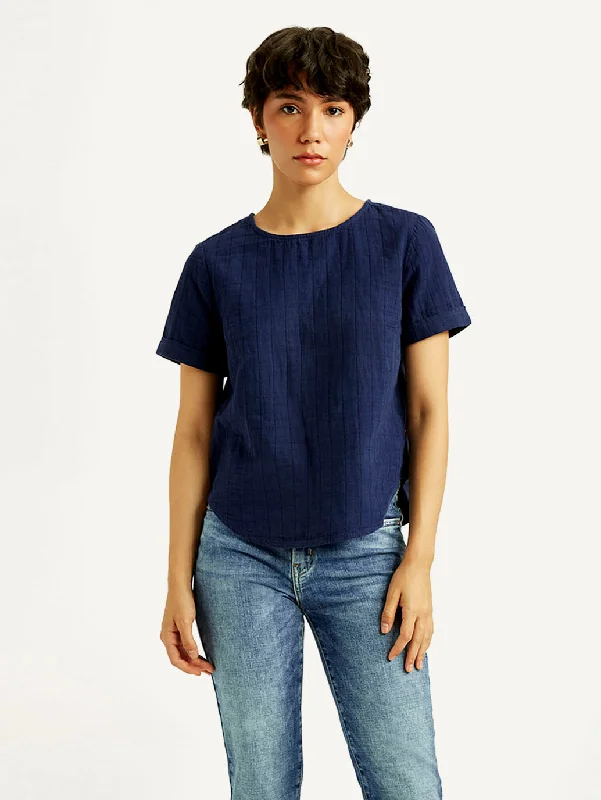 Exclusive Discount Women's Self Navy Round Neck Top