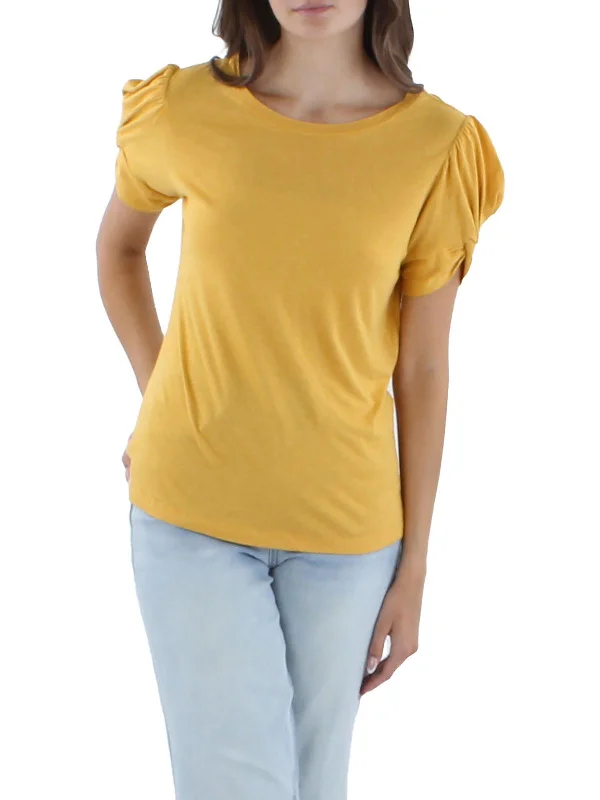 Women's Holiday Attire Womens Crewneck Twist Sleeve Pullover Top